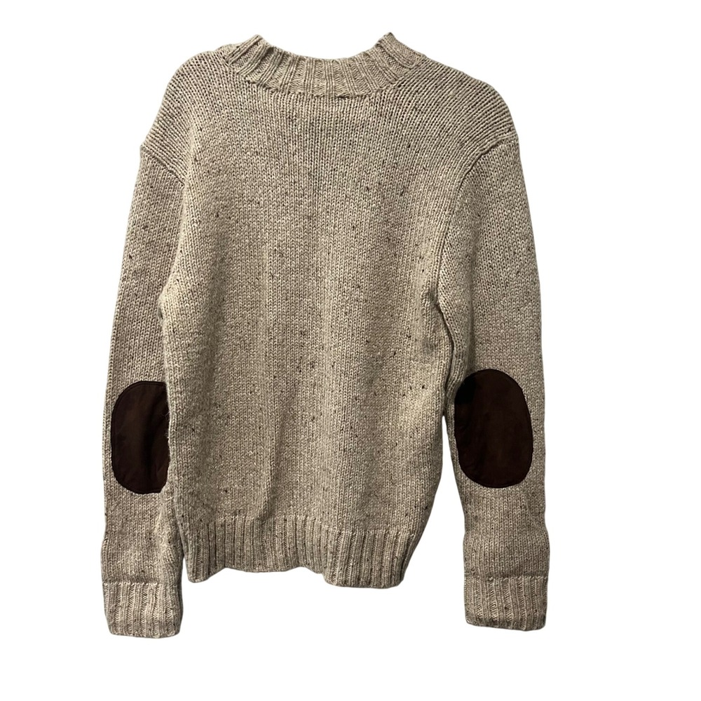 Polo Ralph Lauren Sweater Mens Medium Beige Knit Wool Alpaca Elbow Patches - Picture 2 of 6